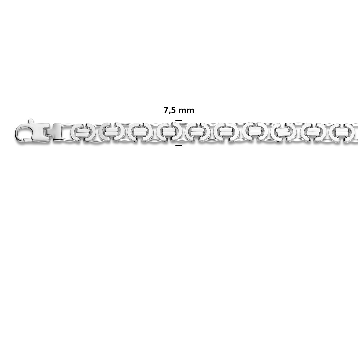 Zilveren koningsketting plat 7,5 mm – close-up van de sluiting