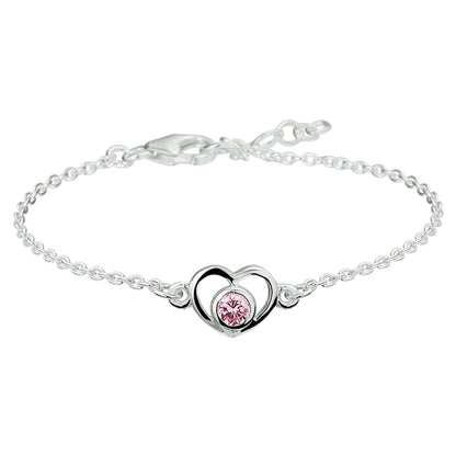 Zilveren kinderketting met hartje en roze zirkonia – close-up van de sluiting
