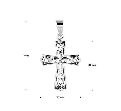 Zilveren hanger kruis, geoxideerd – detailfoto