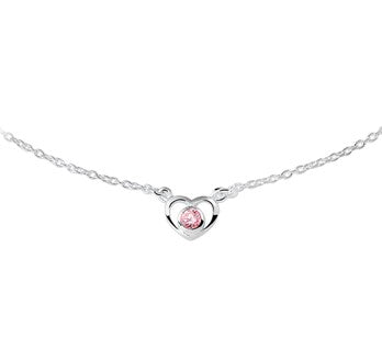 Zilveren kinderketting met hartje en roze zirkonia