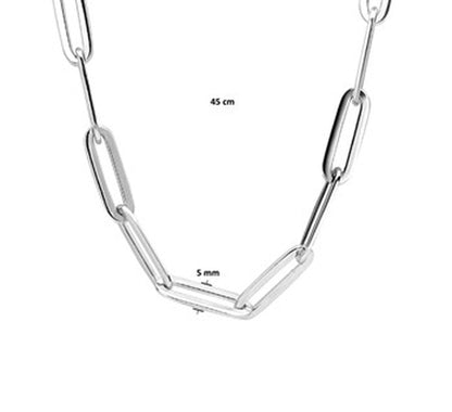 Zilveren paperclipketting vierkante buis 5 mm – detailfoto