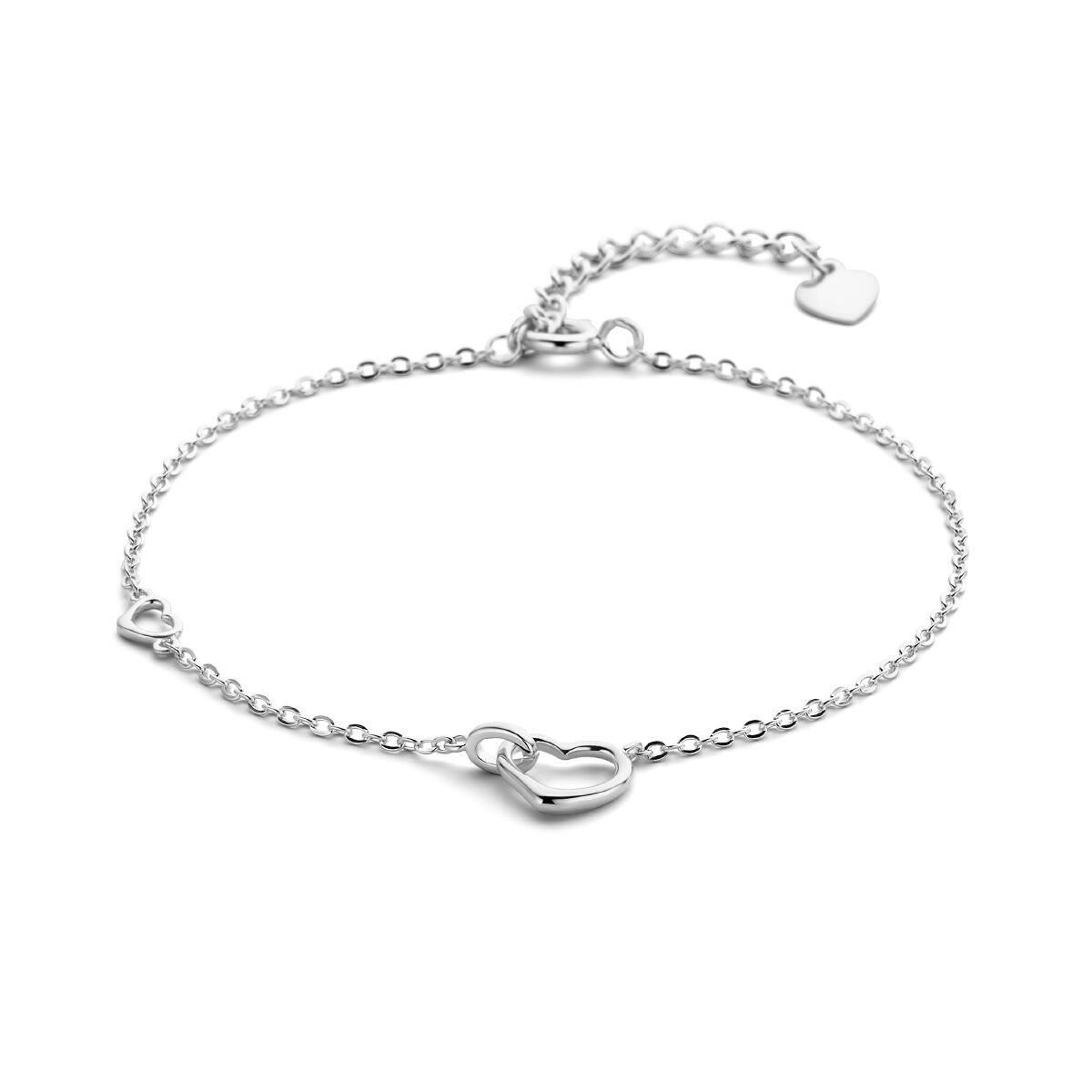 YO&NO Armband hartjes - 16 + 3 cm - Zilver gerhodineerd of Zilver verguld