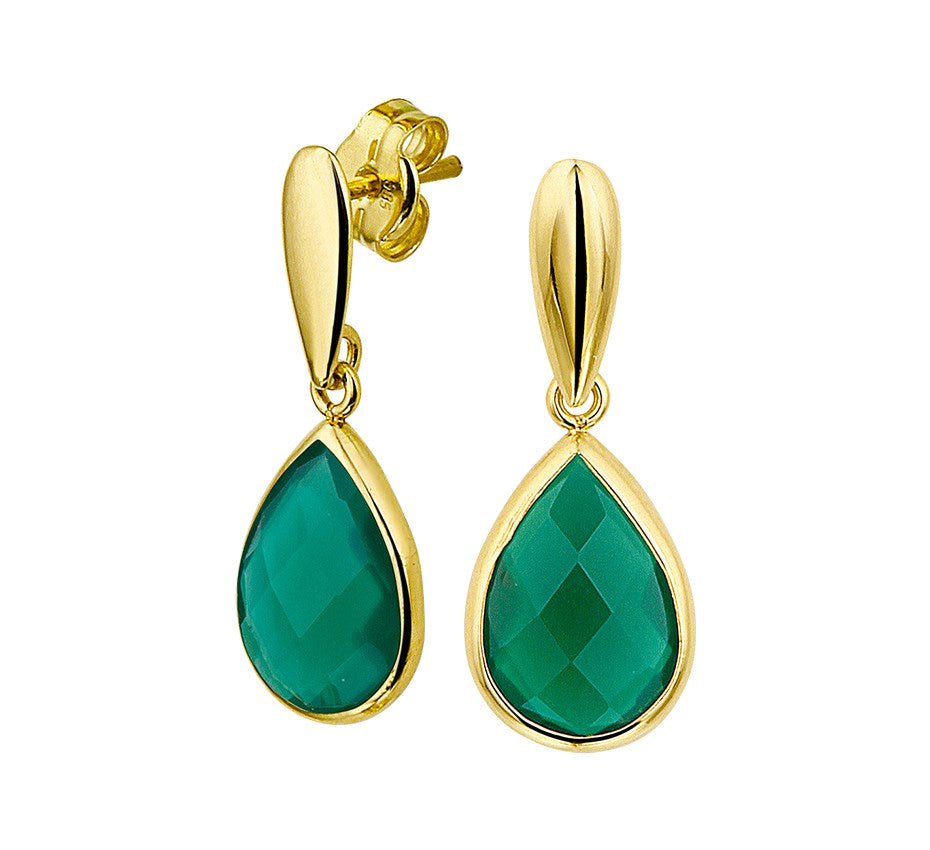 Gouden oorhangers met groene agaat – 14 karaat