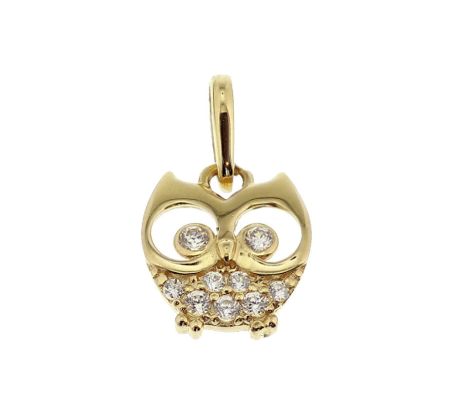 Gouden hanger uiltje met zirkonia – 14 karaat