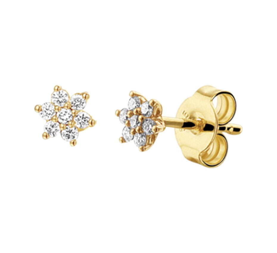 Gouden oorknopjes, ster diamant 0,14 ct halo – 14 karaat