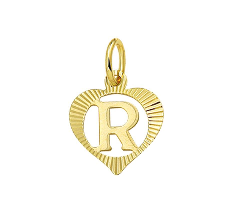 Gouden hanger hartje met letter R – 14 karaat