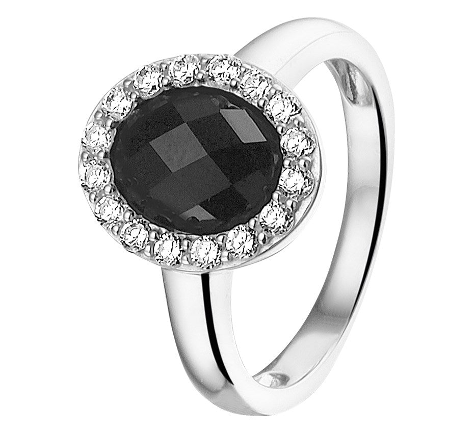 Zilveren ring met onyx en zirkonia