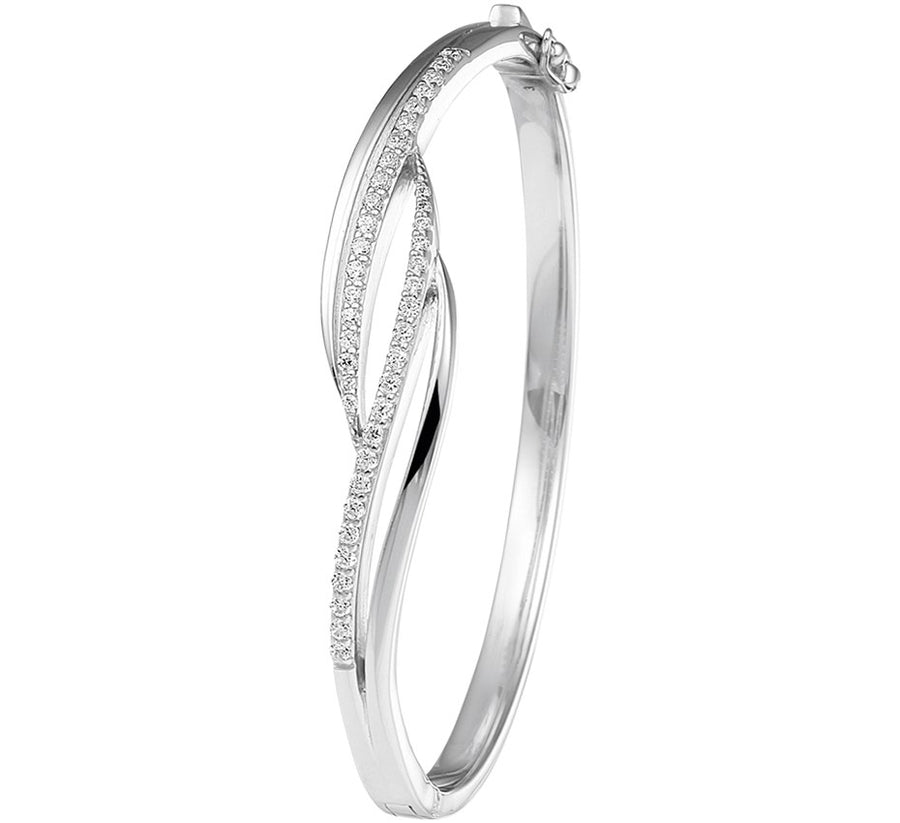 Zilveren scharnierbangle met zirkonia 11 × 60 mm