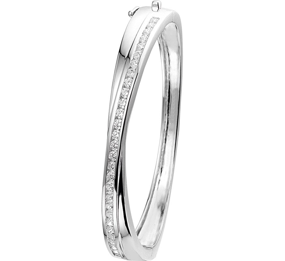 Zilveren scharnierbangle met zirkonia 9 × 60 mm