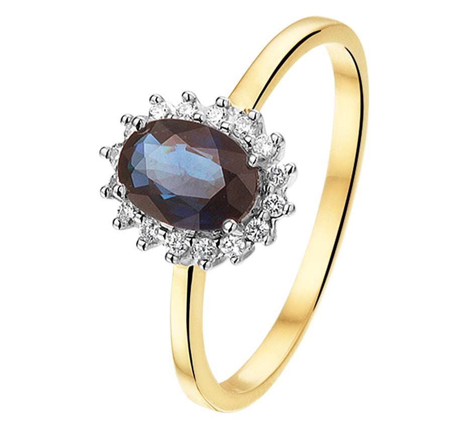 Bicolor gouden ring met saffier en diamant 0,11 ct