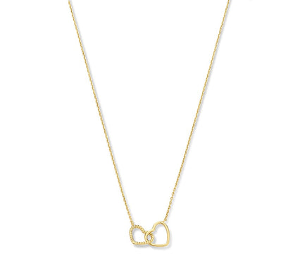 Gouden ketting met twee hartjes – 14 karaat