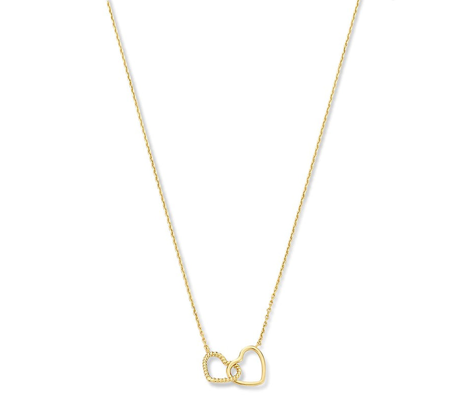 Gouden ketting met twee hartjes – 14 karaat