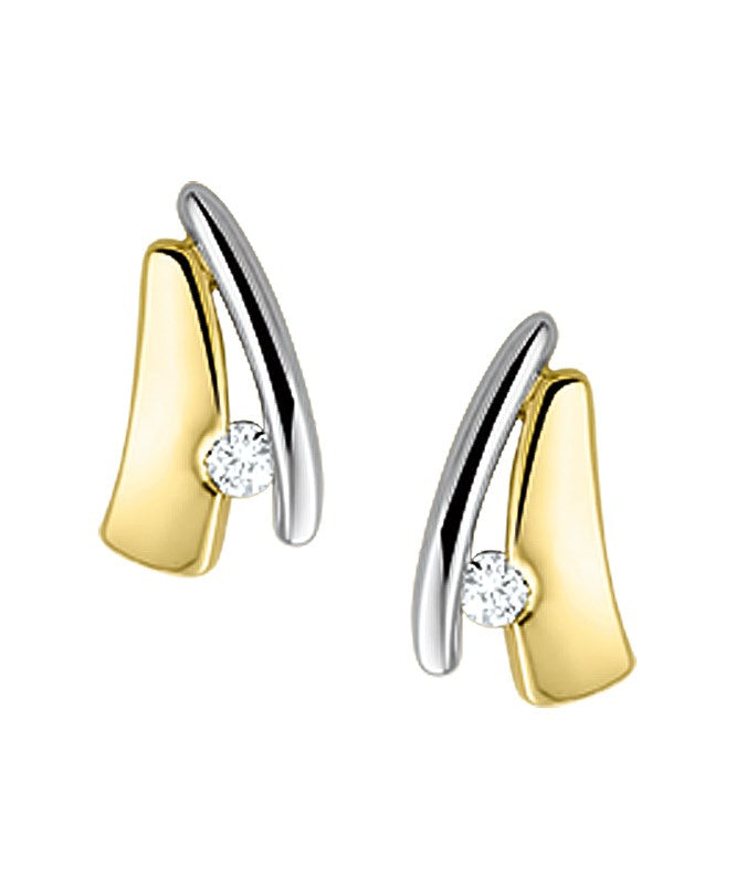 Bicolor gouden oorknopjes met diamant – 14 karaat