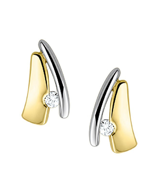Bicolor gouden oorknopjes met diamant – 14 karaat