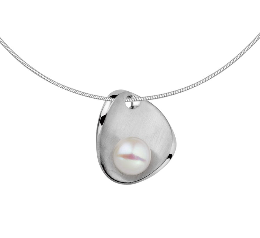 Zilveren ketting met parelhanger, mat en glanzend