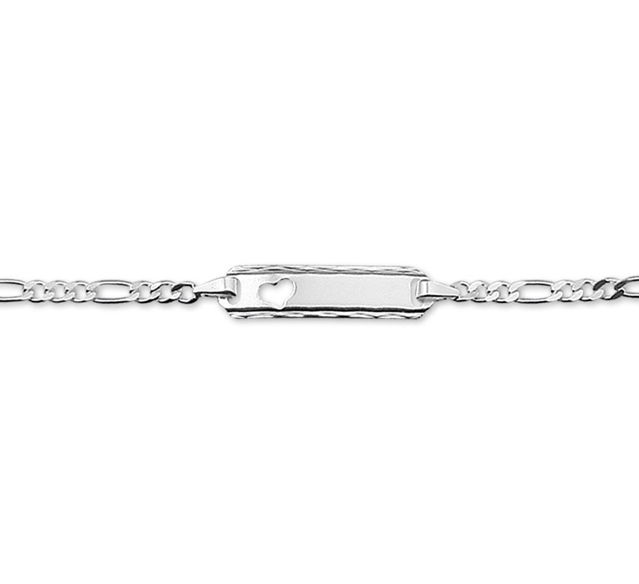 Zilveren graveerarmband figaro hartje 13 tot 15 cm