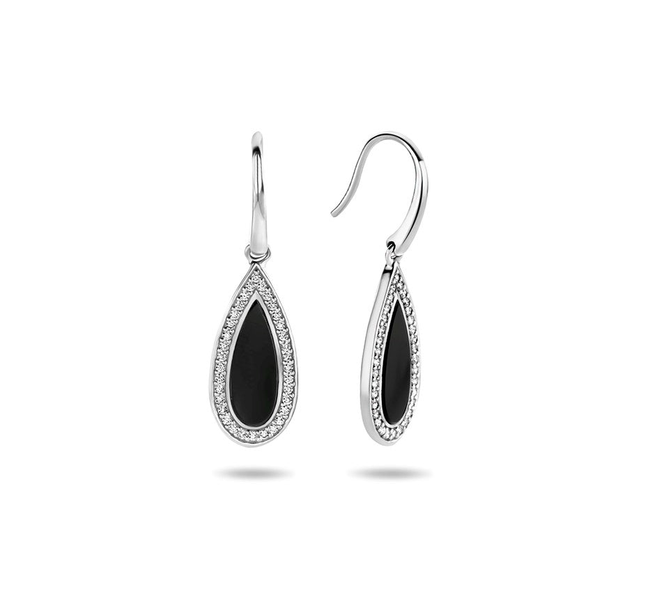 Zilveren oorhangers met onyx 33 mm