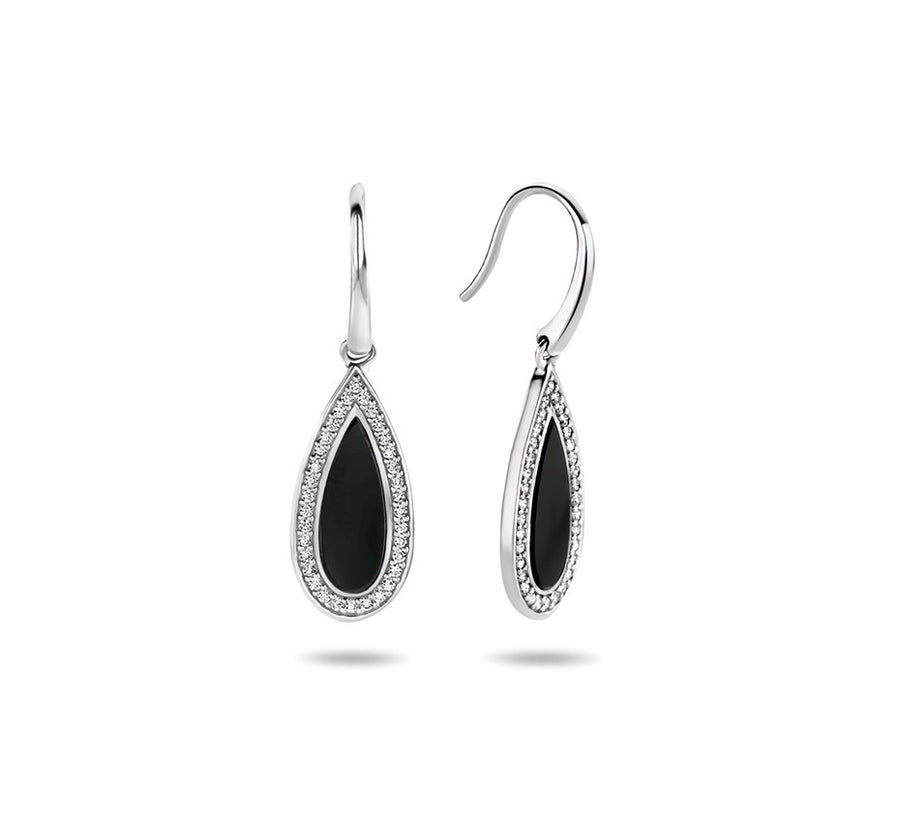Zilveren oorhangers met onyx 33 mm