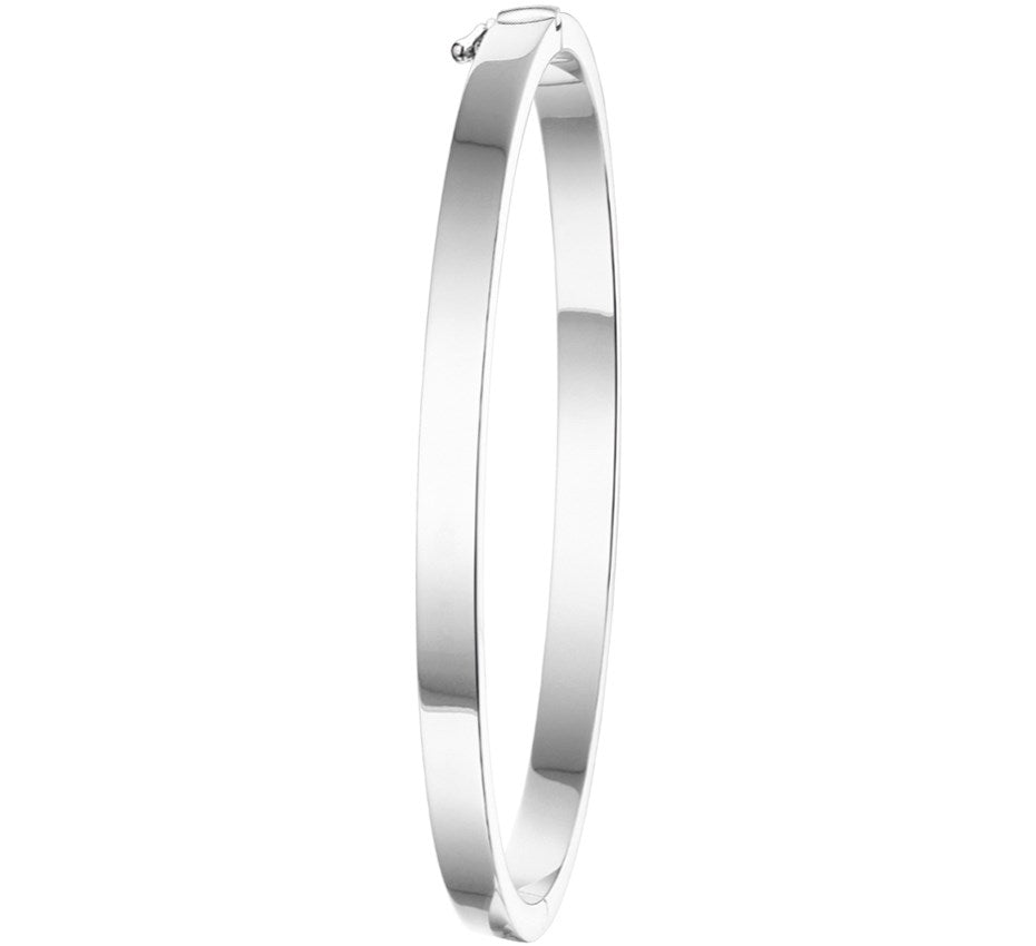 Zilveren scharnierbangle met vlakke buis 4 × 56 mm