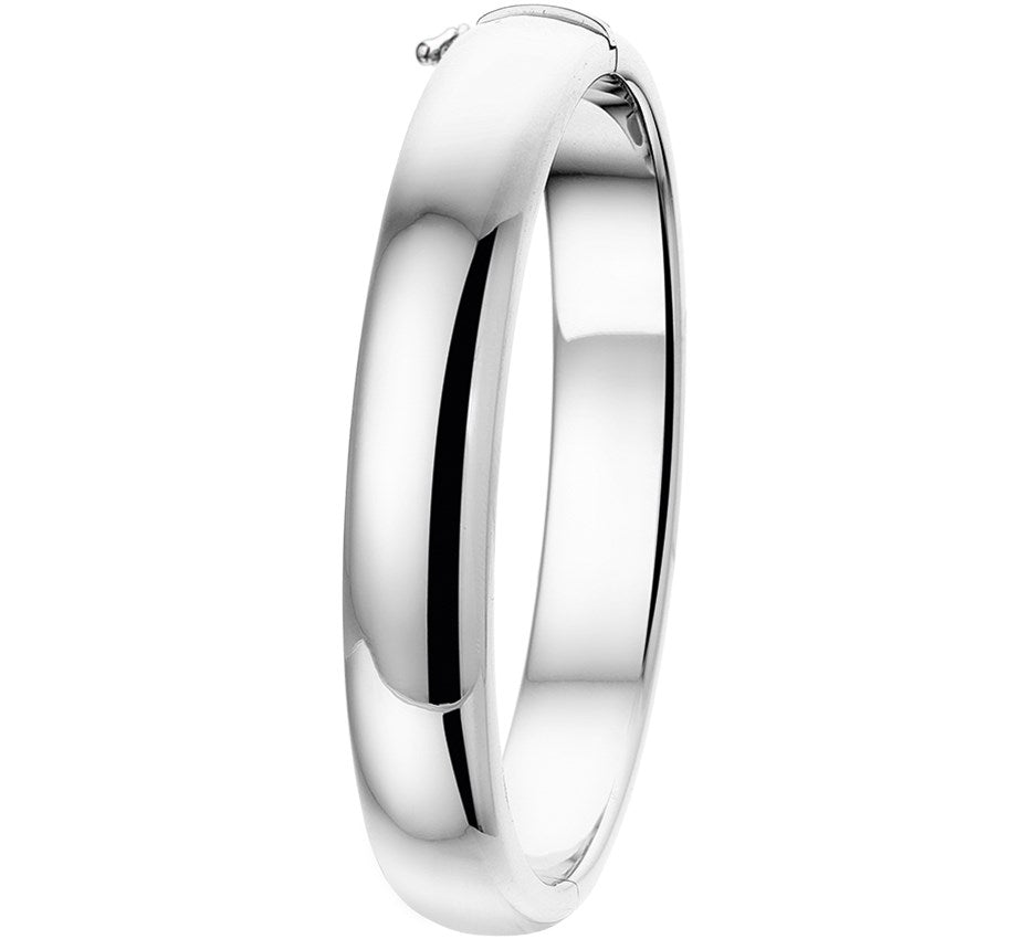 Zilveren scharnierbangle met bolle buis 10 × 65 mm