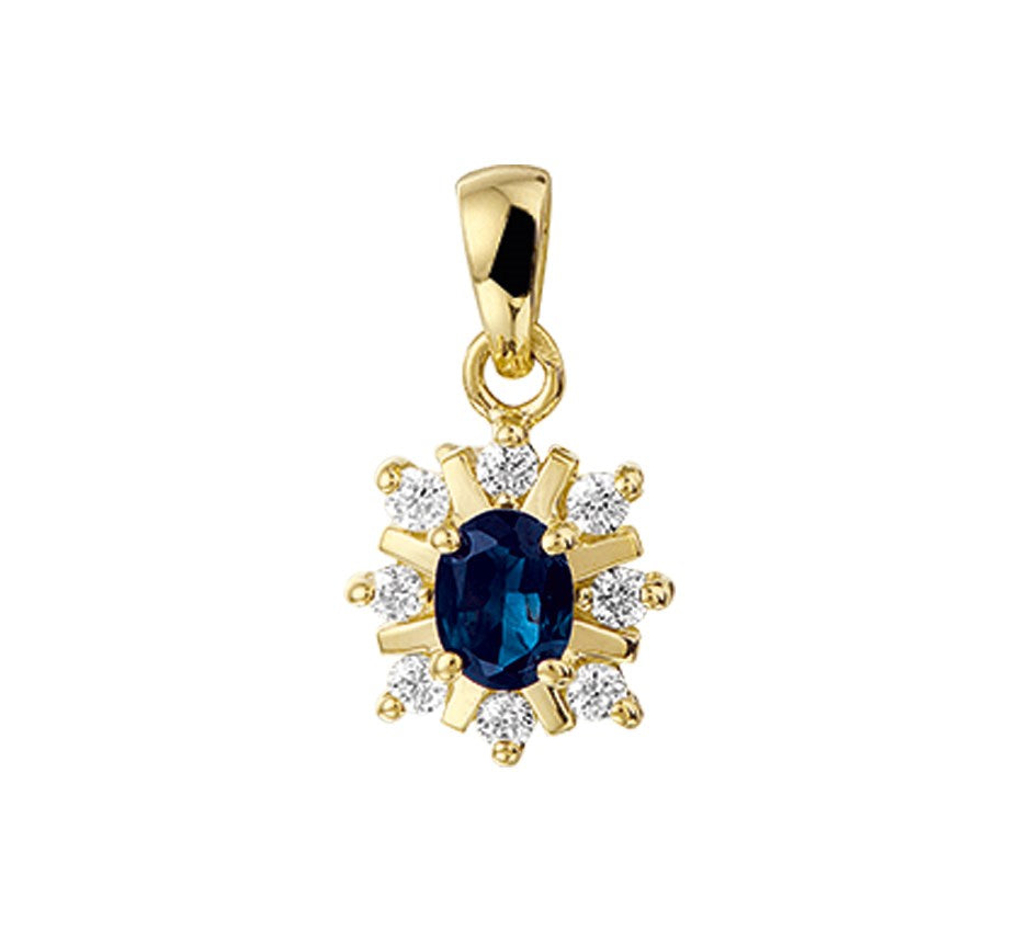Gouden hanger met saffier en diamant 17 mm