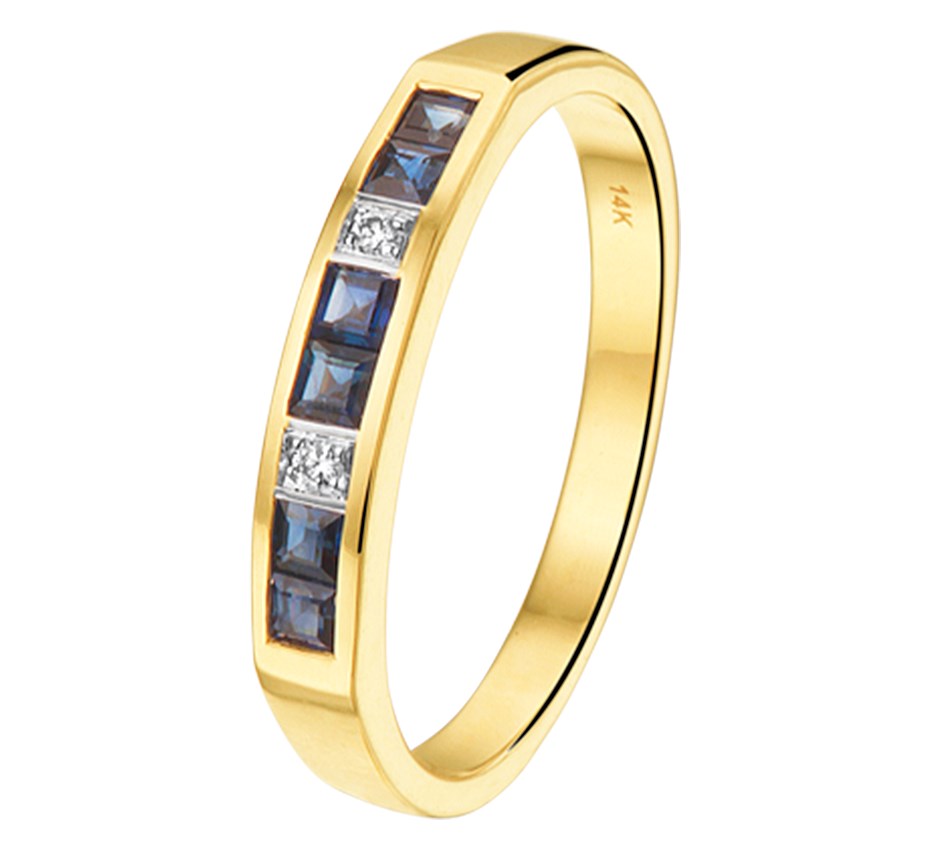 Bicolor gouden ring met saffier en diamant 0,02 ct