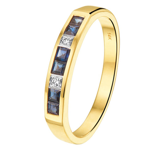 Bicolor gouden ring met saffier en diamant 0,02 ct