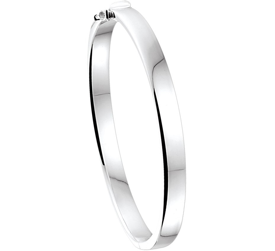 Zilveren scharnierbangle met vlakke buis 6 × 65 mm