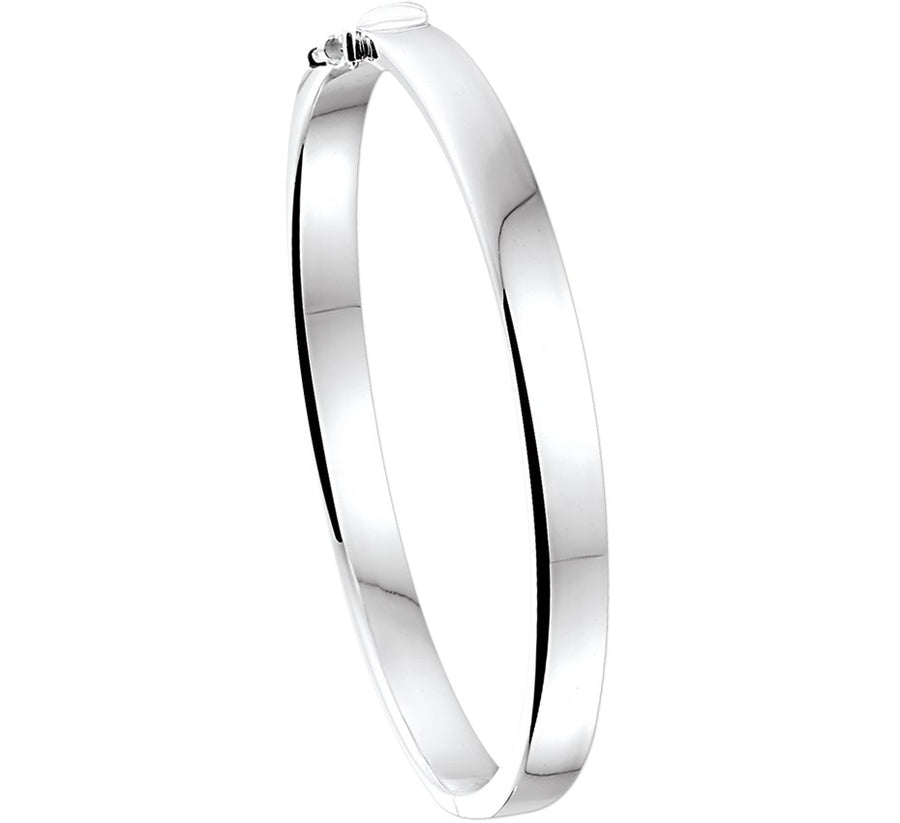 Zilveren scharnierbangle met vlakke buis 6 × 65 mm