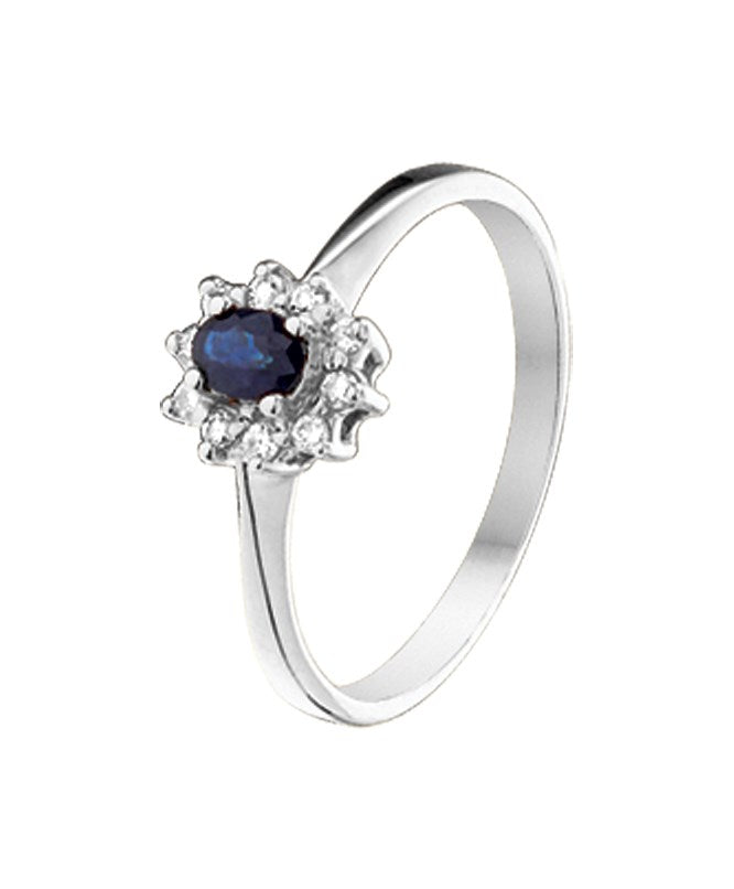 Witgouden ring met ovale saffier en diamant