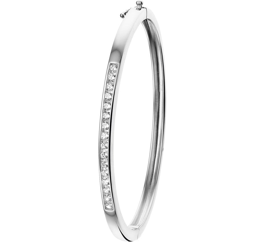 Zilveren scharnierbangle met zirkonia 4 × 60 mm