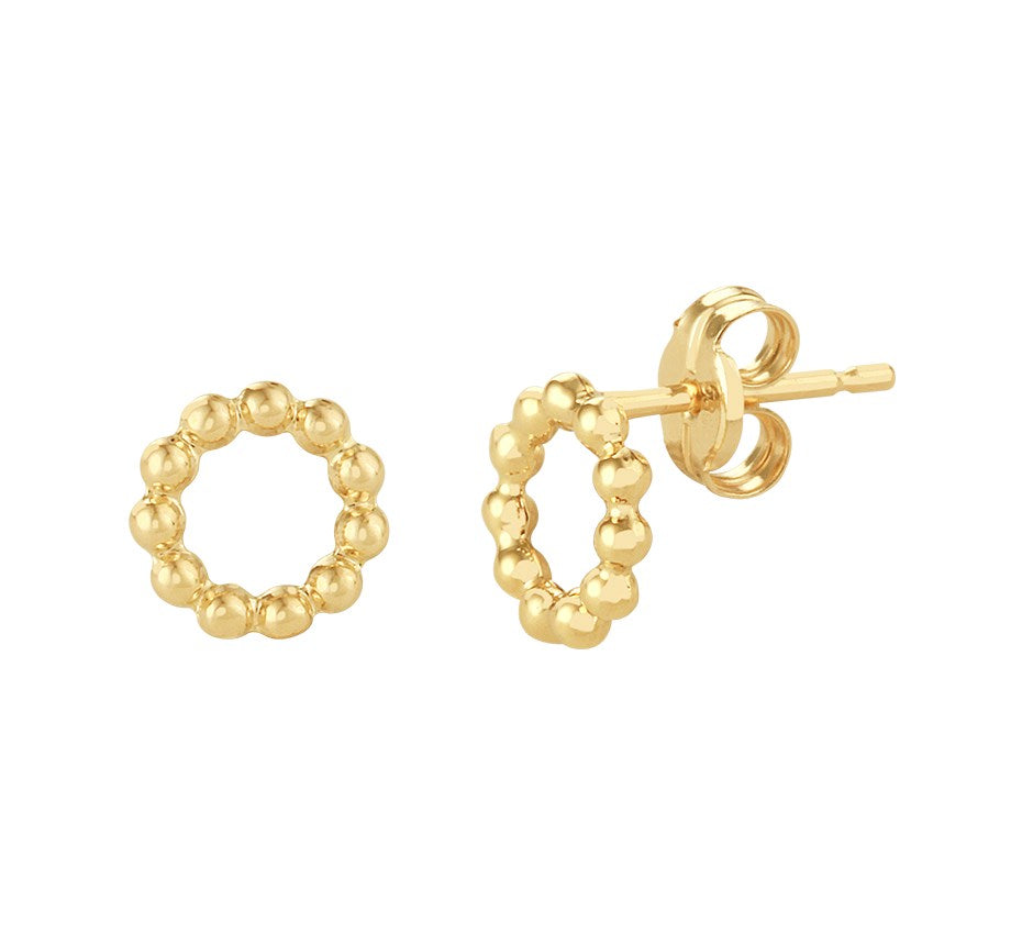 Gouden oorknopjes rondje met bolletjes – 14 karaat