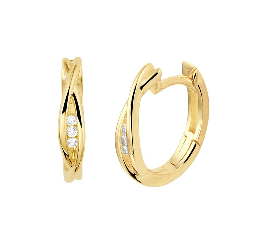 Gouden klapoorringen met diamant 0,06 ct
