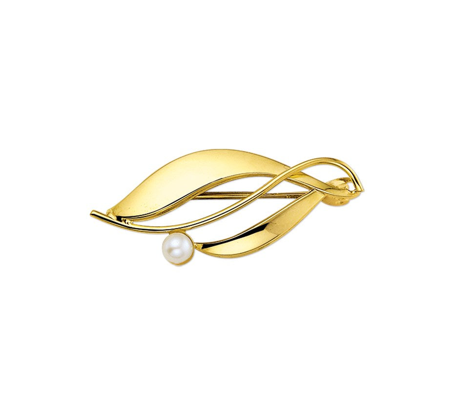 Gouden broche met parel 34,5 mm – 14 karaat