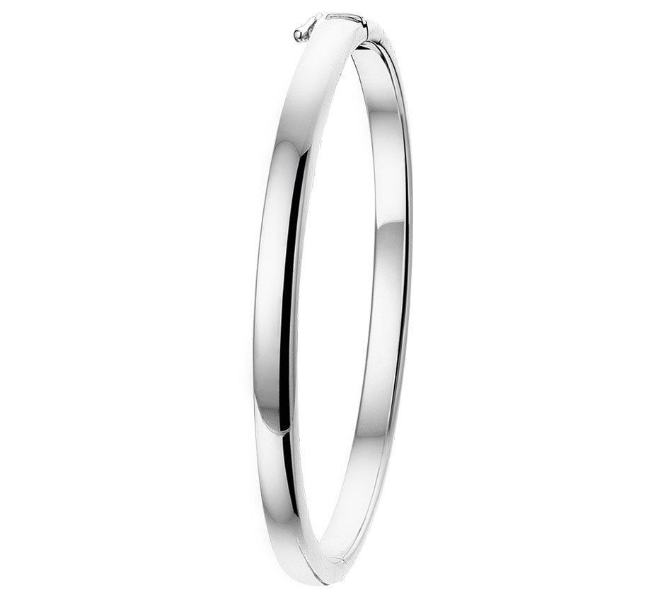Zilveren scharnierbangle met bolle buis 5 × 56 mm