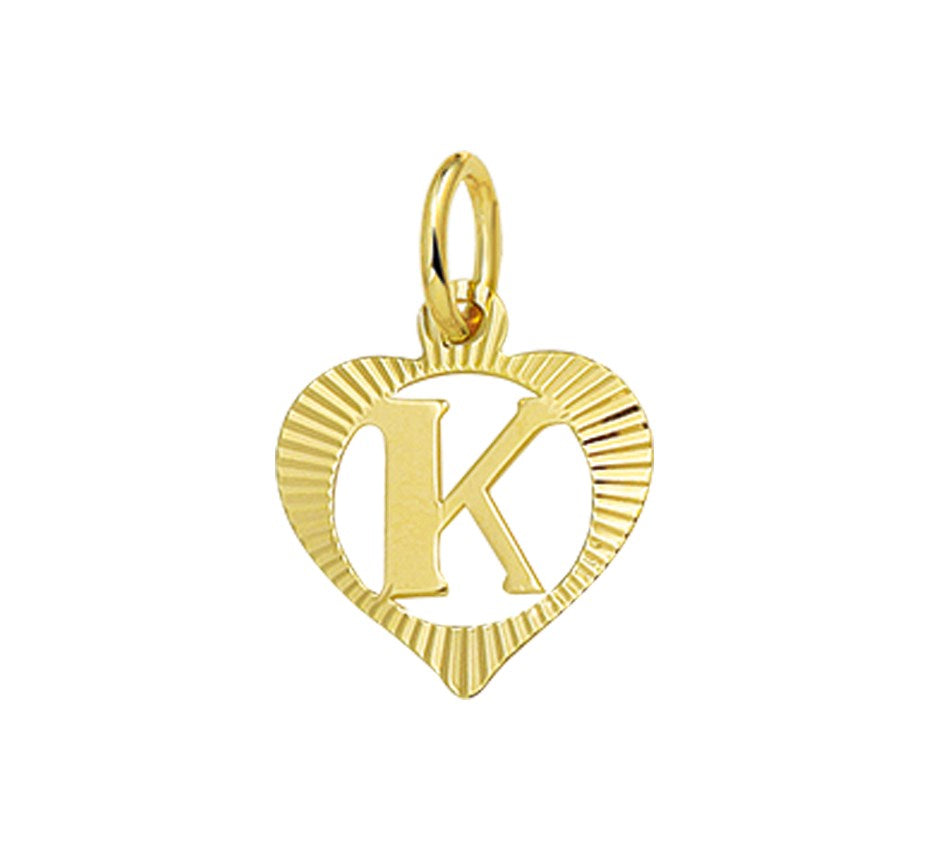 Gouden hanger hartje met letter K – 14 karaat