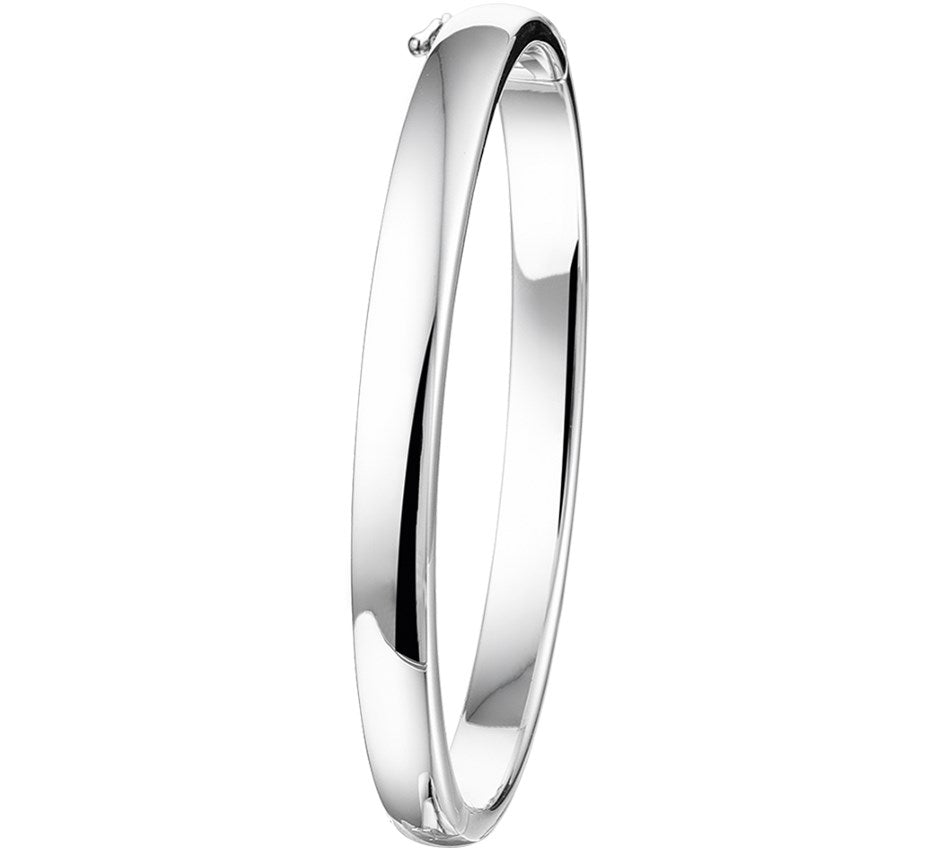 Zilveren scharnierbangle met bolle buis 6 × 65 mm