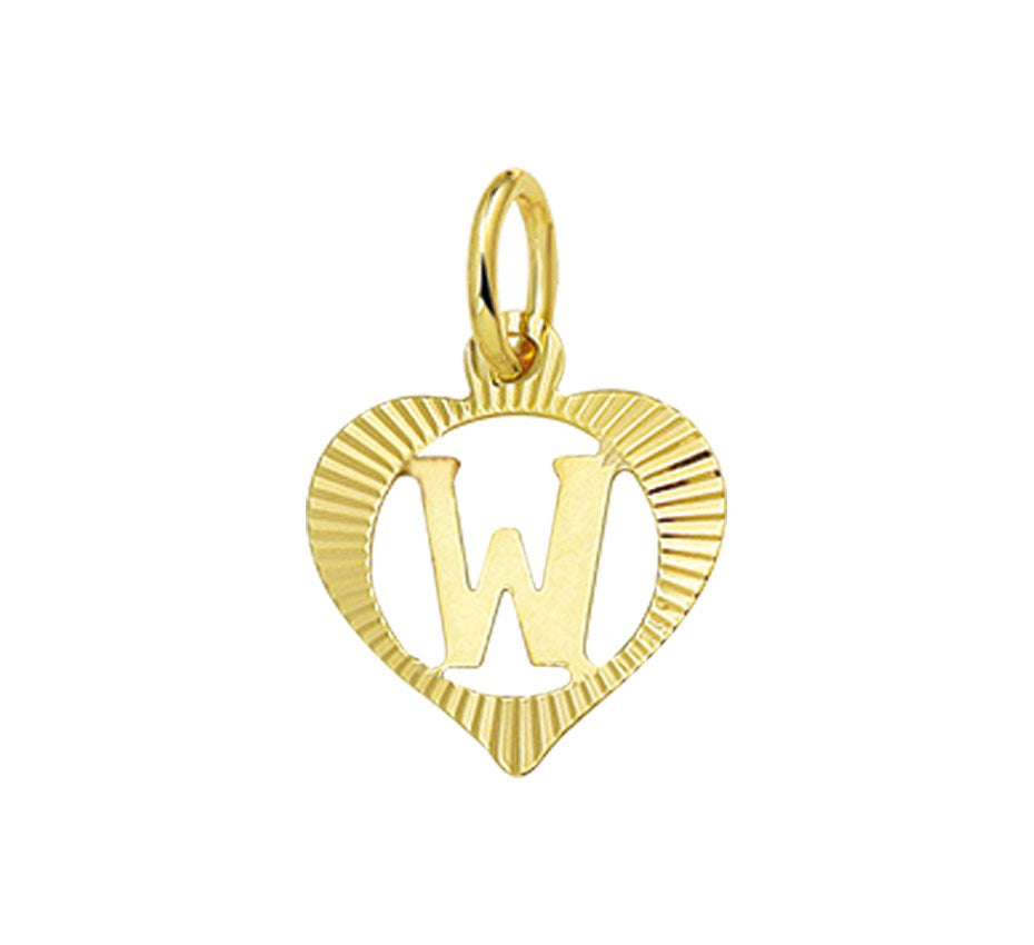 Gouden hanger hartje met letter W – 14 karaat