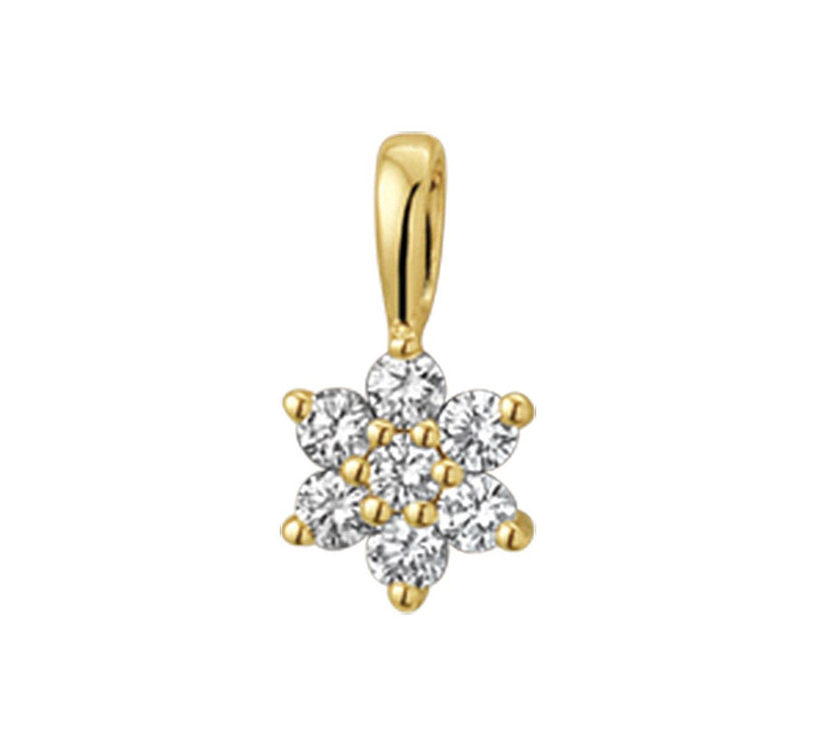 Gouden hanger, ster met diamant 0,14 ct halo – 14 karaat