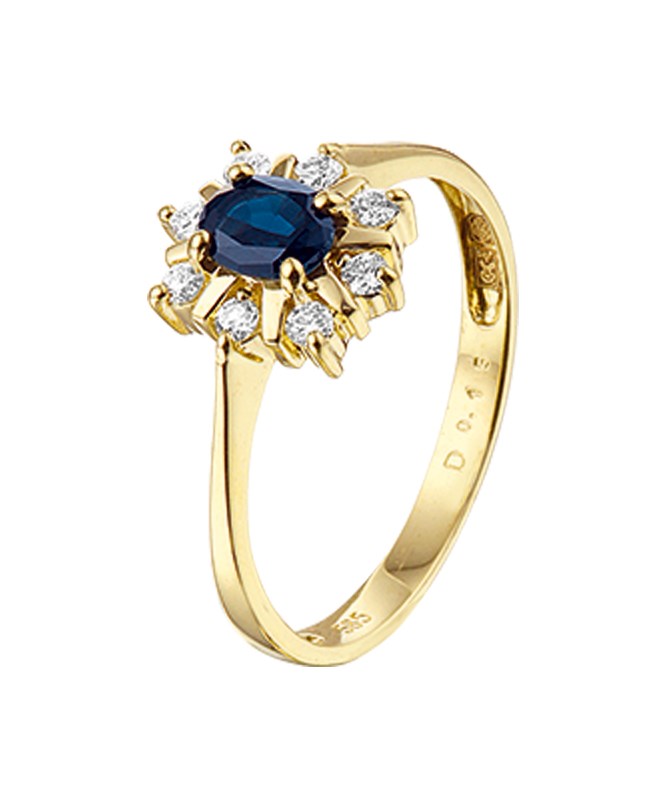 Gouden ring met saffier en diamant 0,15 ct – 14 karaat
