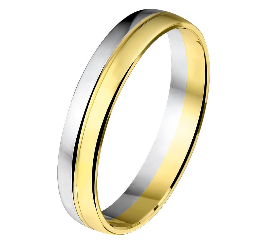 Bicolor gouden relatiering 4 mm, 2,95 gram – 14 karaat