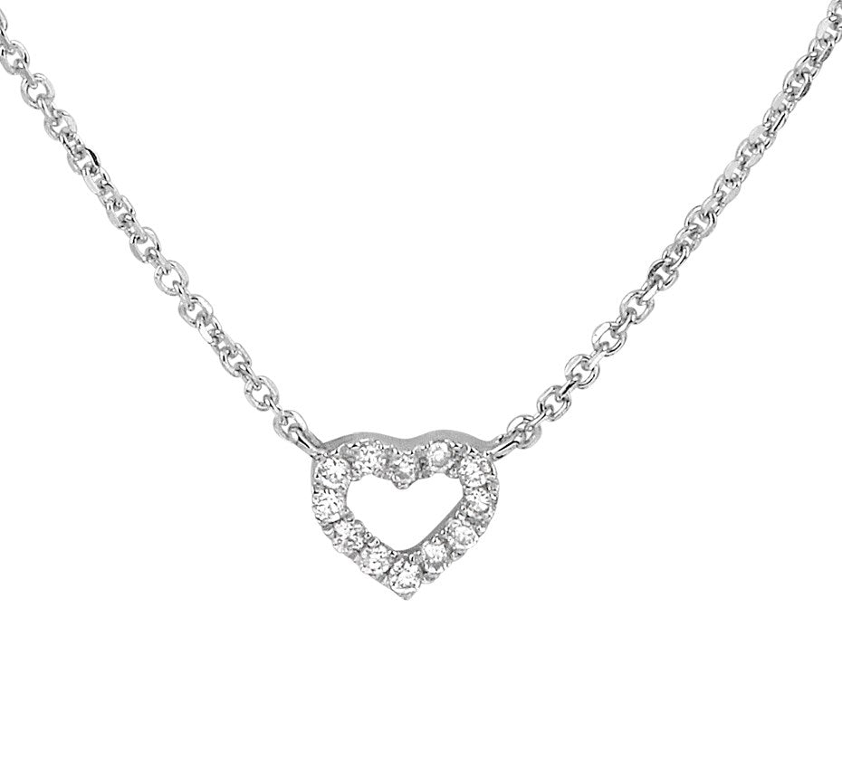 Witgouden ketting met diamanten hartje – 14 karaat