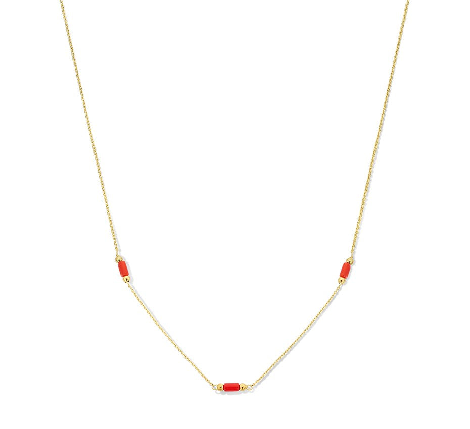 Gouden ketting met bloedkoraal – 14 karaat