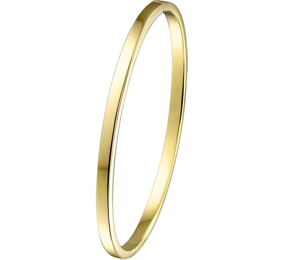 Gouden bangle, scharnier massief vlakke buis 3 x 61 mm