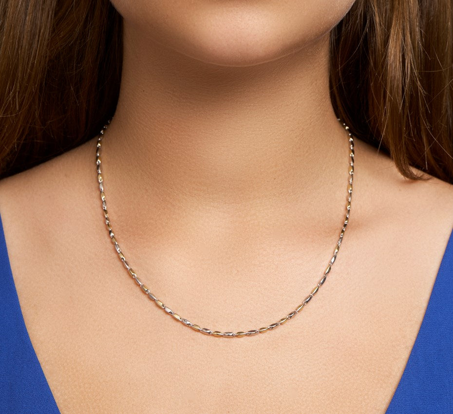 Bicolor gouden collier met staafjes 2 mm – 14 karaat