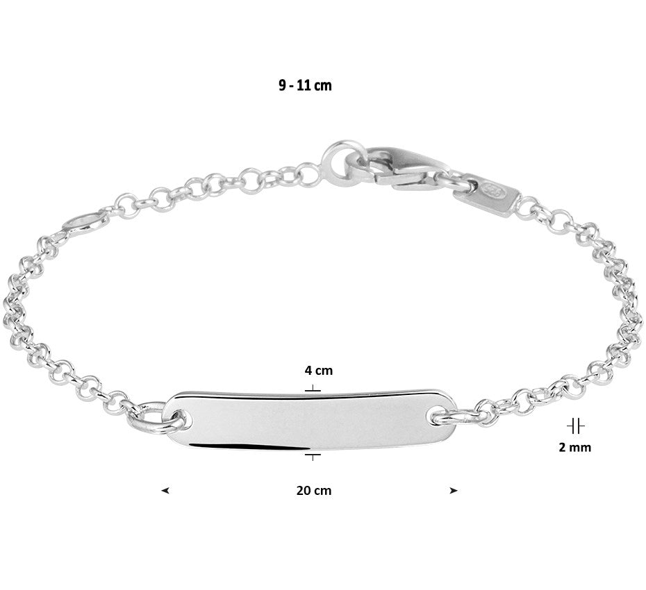 Zilveren graveerarmband jasseron, plaat 4 × 20 mm