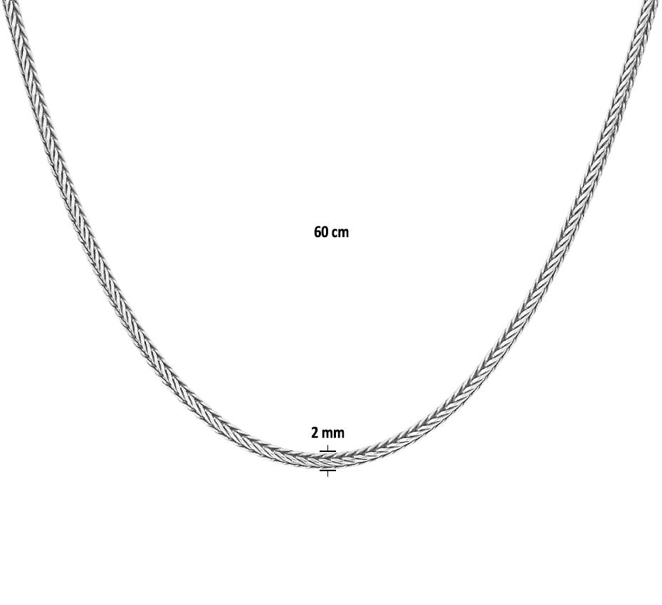 Zilveren vossenstaartketting 2 mm, 60 cm