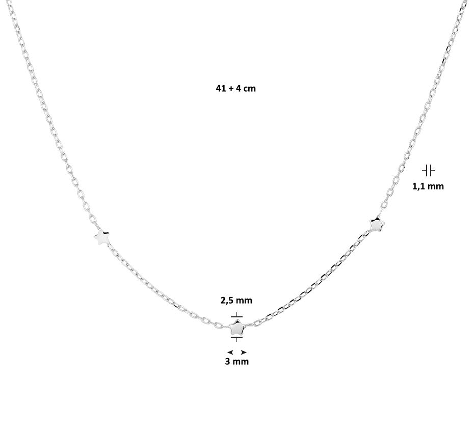 YO&NO Ketting sterren 41 + 4 cm zilver gerhodineerd