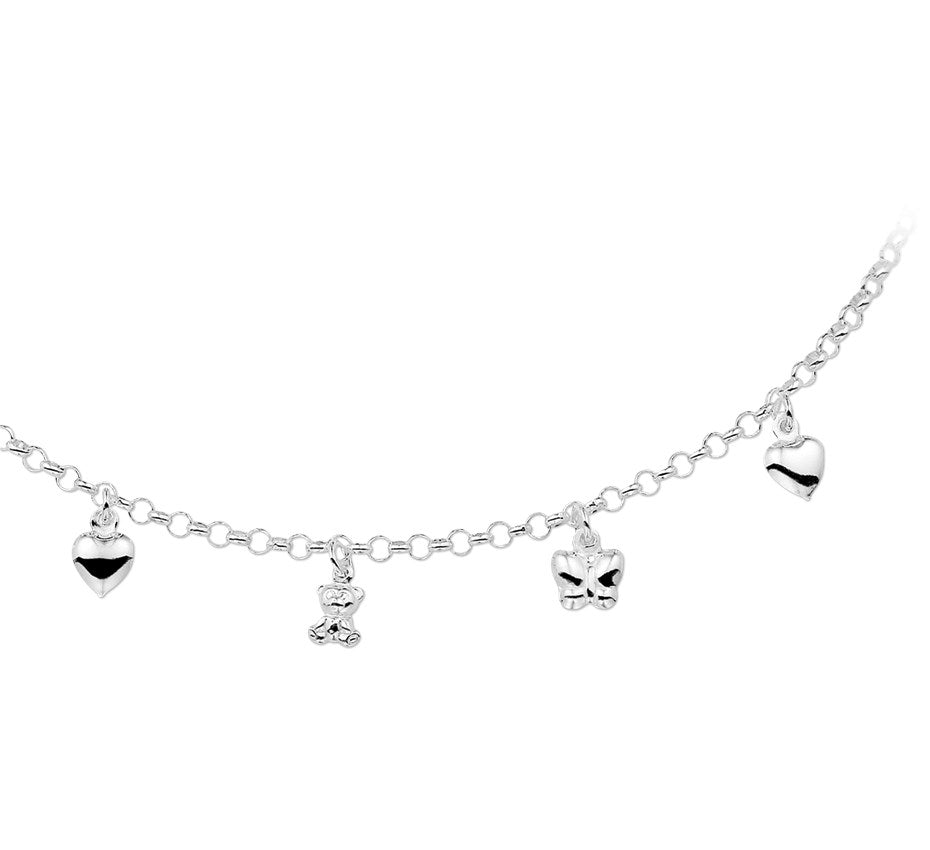 Zilveren kinderketting met dierenbedels