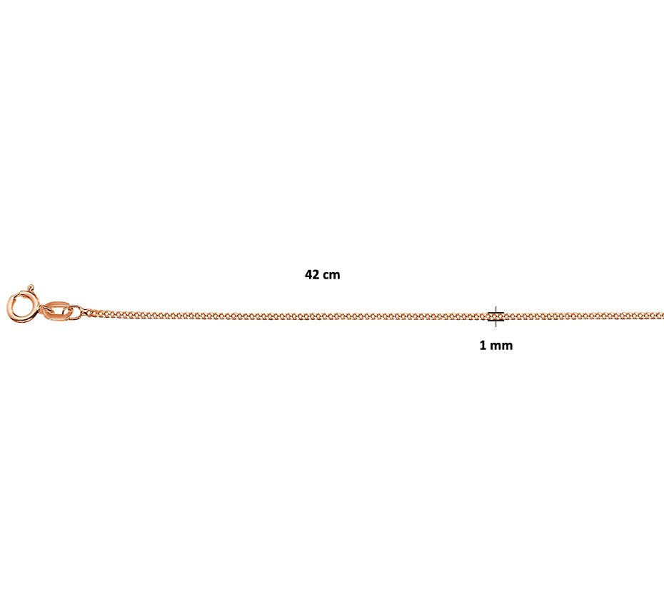 Roségouden gourmetteketting 1,1 mm 42 cm – 14 karaat